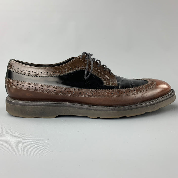 PAUL SMITH Size 10.5 Black Perforated Leather Wingtip Brown Lace Up Shoes