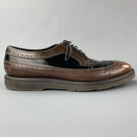 PAUL SMITH Taille 10,5 Chaussures à lacets marron en cuir perforé noir Wingtip