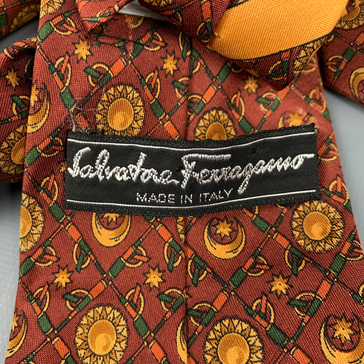 SALVATORE FERRAGAMO Copper Sun & Moon Print Silk Tie