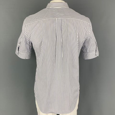 LOUIS VUITTON Size L White Navy Stripe Cotton Button Up Short Sleeve Shirt