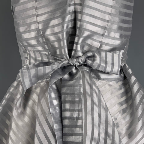 ARTISANS ANGKOR Size M Silver See Through Silk Stripe Peplum Casual Top