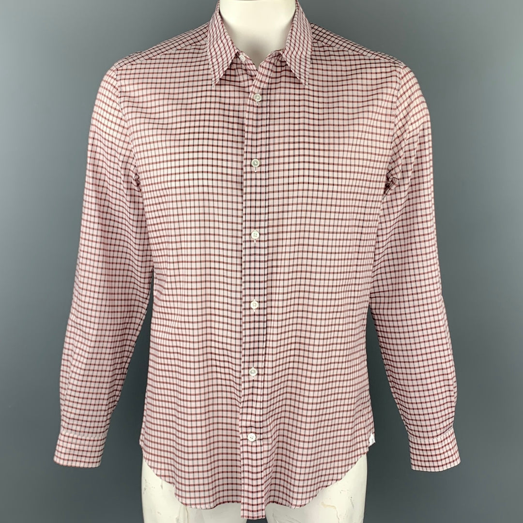 LOUIS VUITTON Taille XL Chemise à manches longues boutonnée en coton à carreaux rose et brique