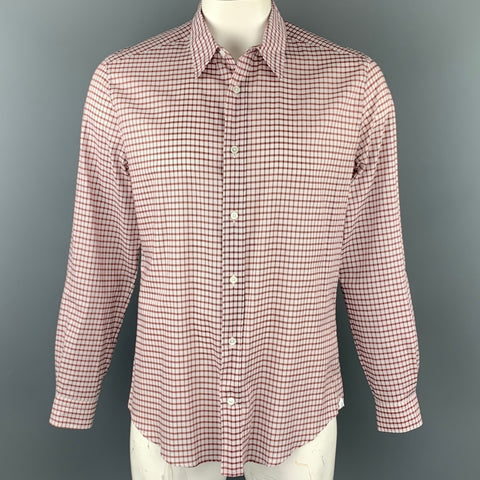 LOUIS VUITTON Size XL Rose & Brick Plaid Cotton Button Up Long Sleeve Shirt