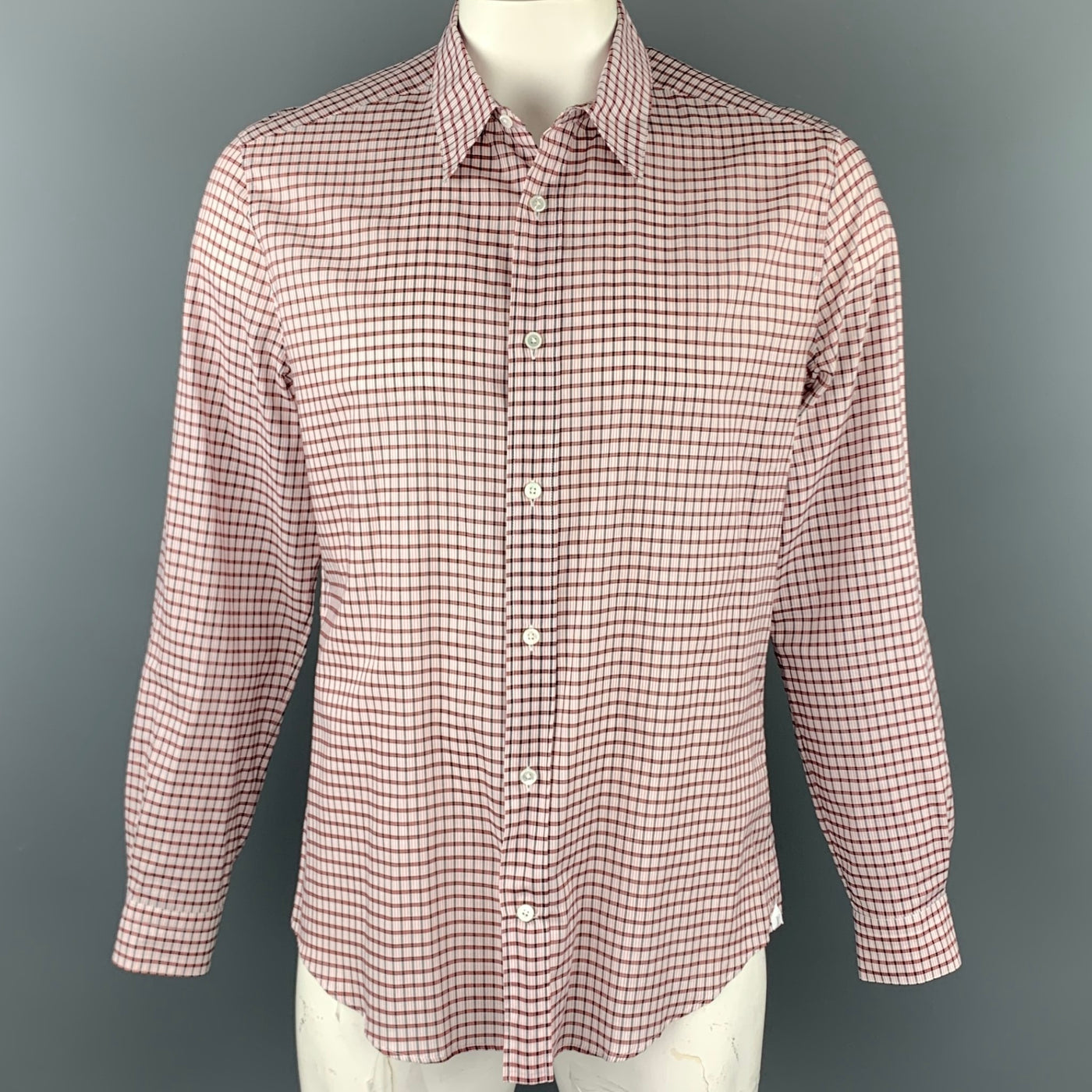 LOUIS VUITTON Size XL Rose & Brick Plaid Cotton Button Up Long Sleeve Shirt