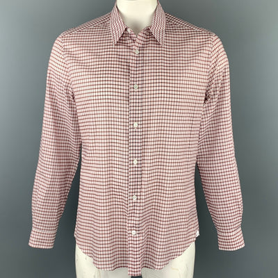 LOUIS VUITTON Size XL Rose & Brick Plaid Cotton Button Up Long Sleeve Shirt
