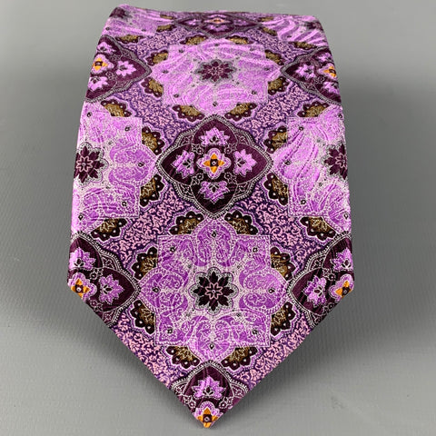 ERMENEGILDO ZEGNA Purple Brown Abstrack Floral Silk Satin Tie