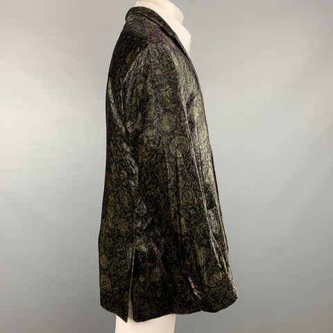 D&G by DOLCE & GABBANA Size 40 Black & Gold Print Velvet Sport Coat