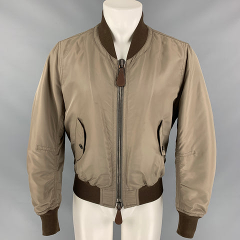 BURBERRY PRORSUM 2013 Size S Taupe & Brown Nylon Bomber Jacket