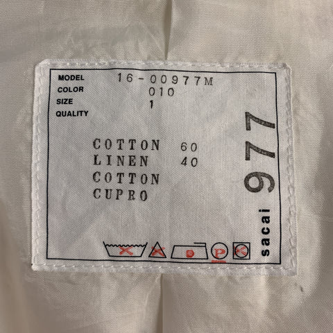 SACAI Chest Size S Off White Cotton / Linen Notch Lapel Panel Ruffle Sport Coat