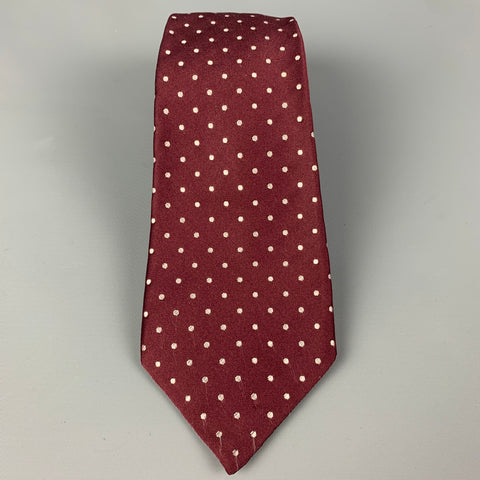 HARRODS Burgundy White Polka Dot Silk Tie