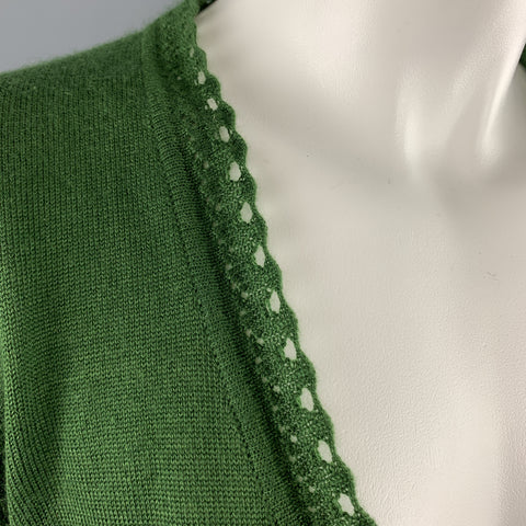 OSCAR DE LA RENTA Size M Green Cashmere / Silk Lace Trim Bolero Cardigan