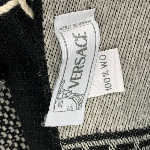 VERSACE Black & White Knitted Wool Scarf