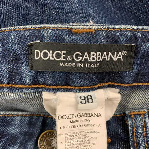 DOLCE & GABBANA Size 0 Blue Cotton Contrast Stitch Straight Jeans