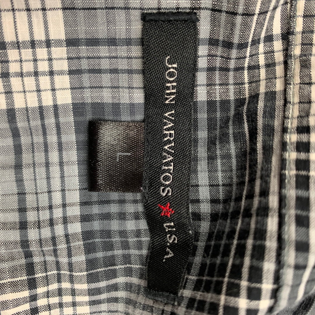 JOHN VARVATOS * U.S.A. Size L Gray & Olive Plaid Cotton Long Sleeve Shirt