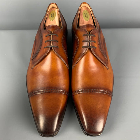 MAGNANNI Size 12 Brown Leather Cap Toe Lace Up Shoes