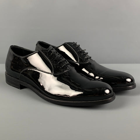 BRIONI Size 9 Black Patent Leather Lace Up Shoes