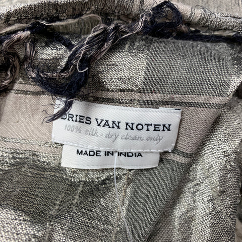 DRIES VAN NOTEN Olive & Taupe Jacquard Silk Tassels Scarf