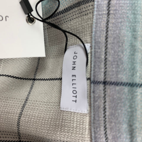 JOHN ELLIOTT Size L Light Gray Teal Plaid Brushed Cotton Long Sleeve Shirt