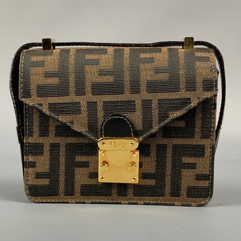 FENDI Brown & Tan Monogram Canvas Cross Body Mini Handbag