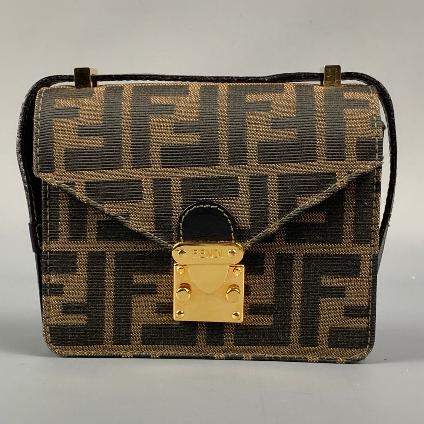 FENDI Brown & Tan Monogram Canvas Cross Body Mini Handbag