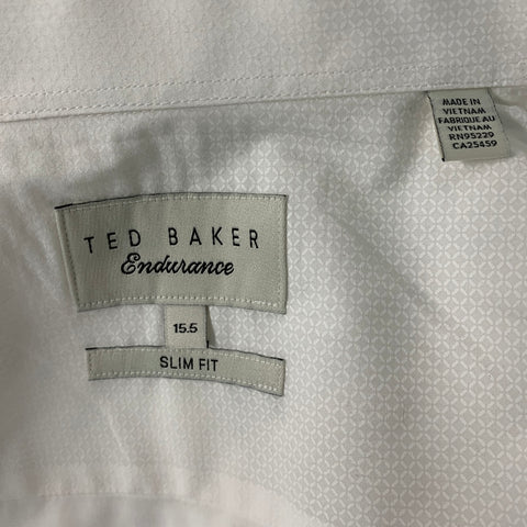TED BAKER Size 42 White Solid Cotton &  Elastane Button Down Long Sleeve Shirt