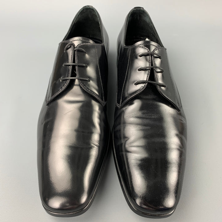 PRADA Taille 10 Chaussures habillées à lacets en cuir noir