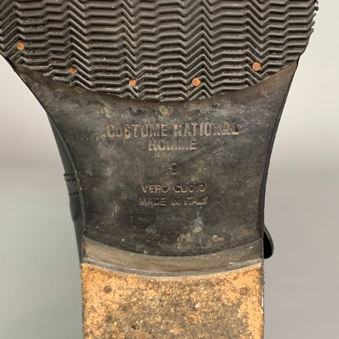 CoSTUME NATIONAL Size 10 Black Leather Belted Pull On Boots