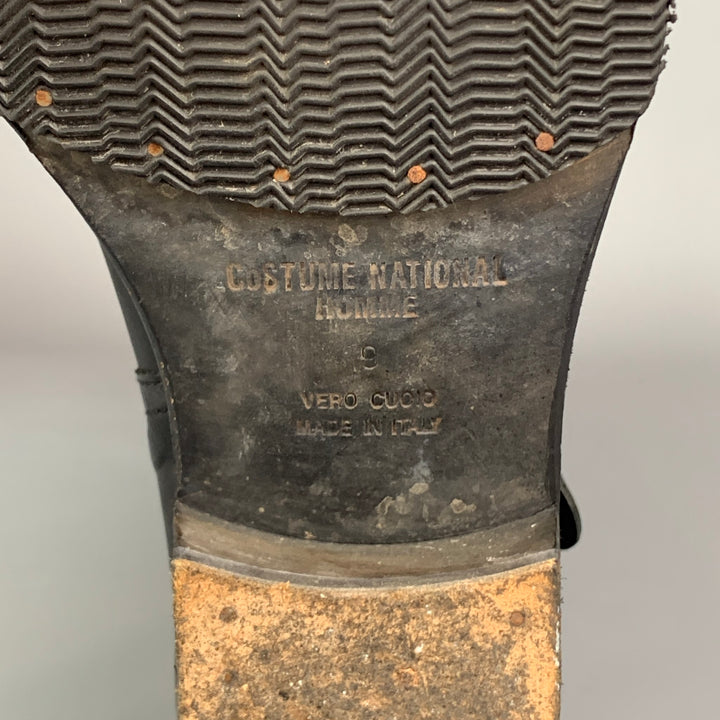 CoSTUME NATIONAL Size 10 Black Leather Belted Pull On Boots