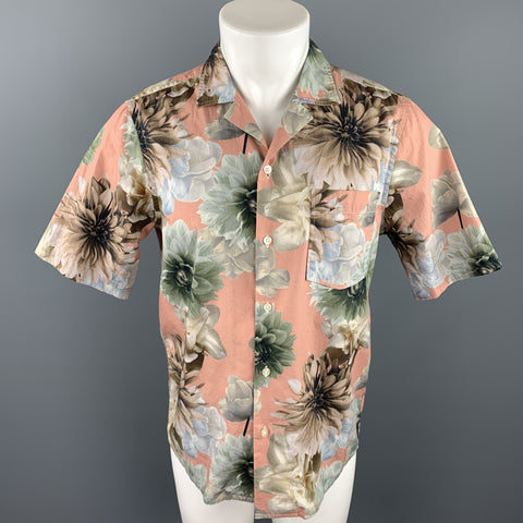 PRESIDENT's Size S Rose & Olive Floral Cotton Button Up Short Sleeve Shirt