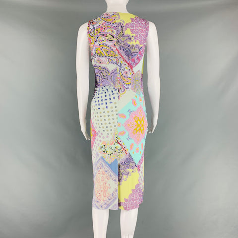 ETRO Size 6 Multi-Color Lilac Viscose Paisley Draped Dress