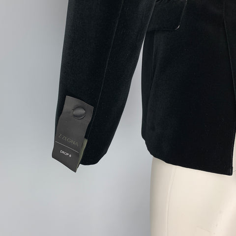 Z ZEGNA Size 36 Black Velvet Cotton Velvet Peak Lapel Sport Coat