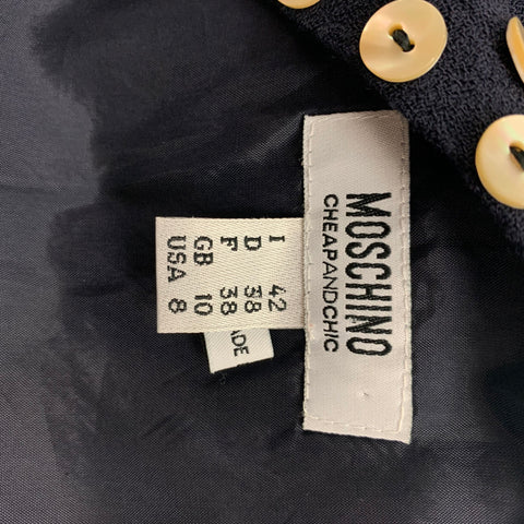 Vintage MOSCHINO Size 8 Navy Wool Blend Applique Shift Dress