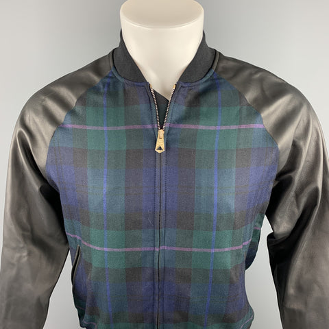 PAUL SMITH Size M Navy & Green Plaid Wool / Cashmere Zip Up Jacket