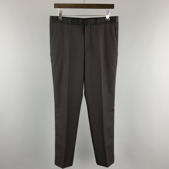 NEIL BARRETT F/W 17 Size 32 Black Solid Wool Blend Tuxedo Dress Pants