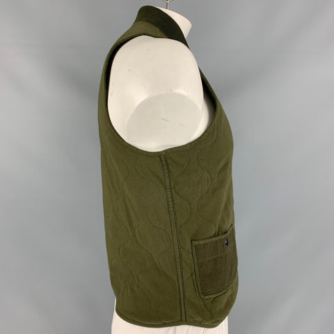 RRL by RALPH LAUREN Size M Olive Quilted Cotton Zip Up Vest (Indoor)