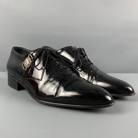 Vintage GIANNI VERSACE Size 9.5 Black Patent Leather Lace Up Shoes