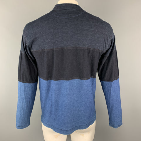 45rpm Size M IndigoColor Block  Patchwork Cotton Mock Neck Pullover