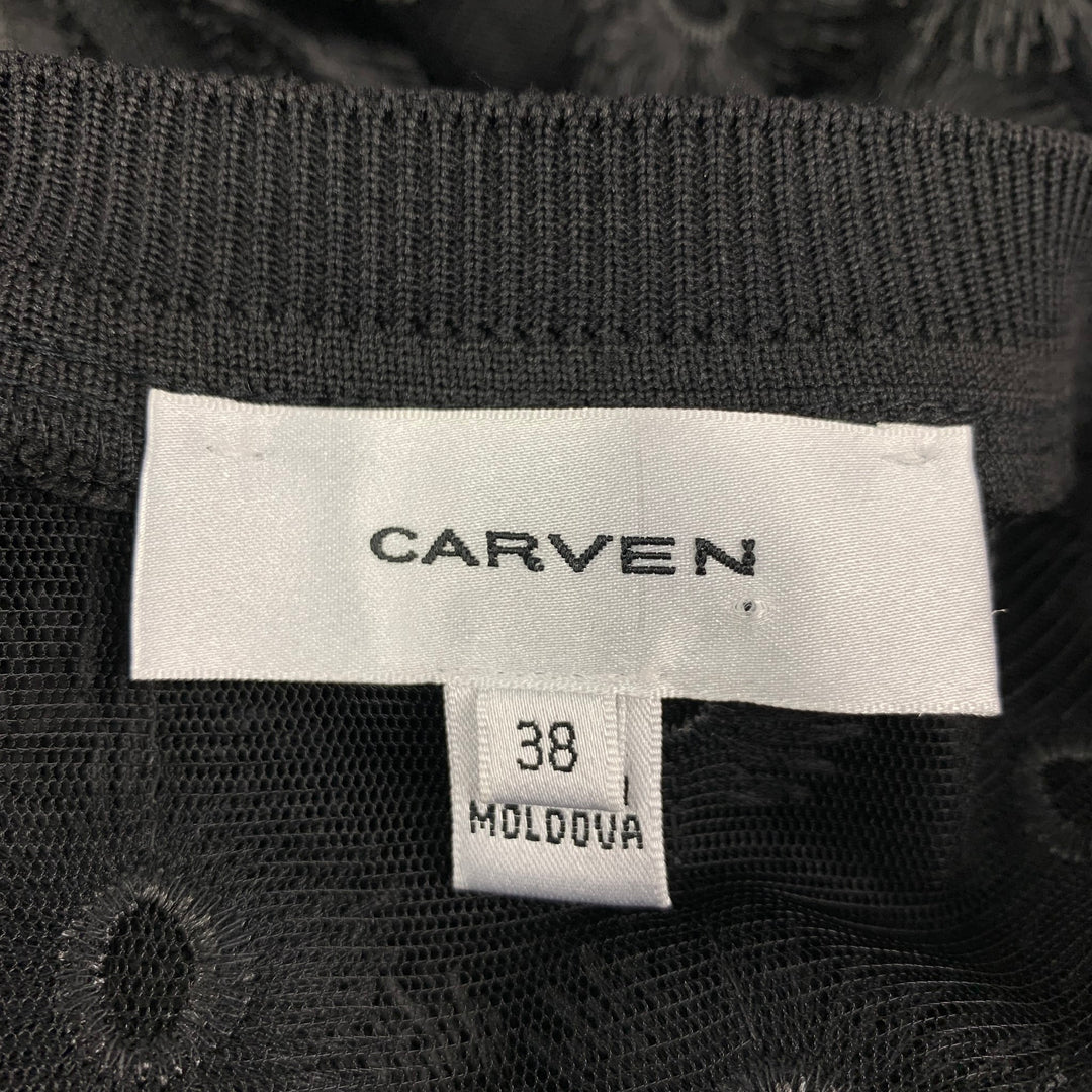 CARVEN Size M Black Lace Crew-Neck Dress Top