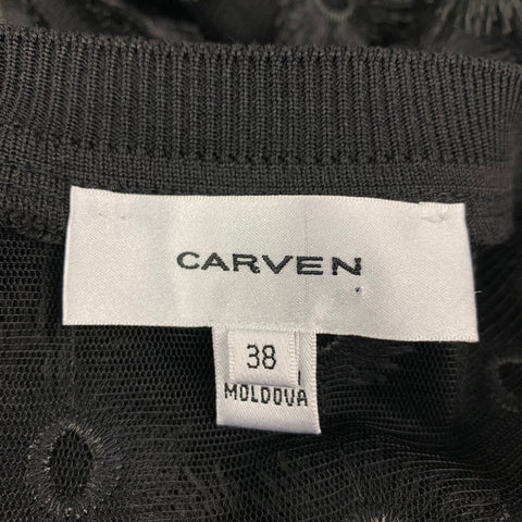 CARVEN Top de vestir con cuello redondo y encaje negro talla M