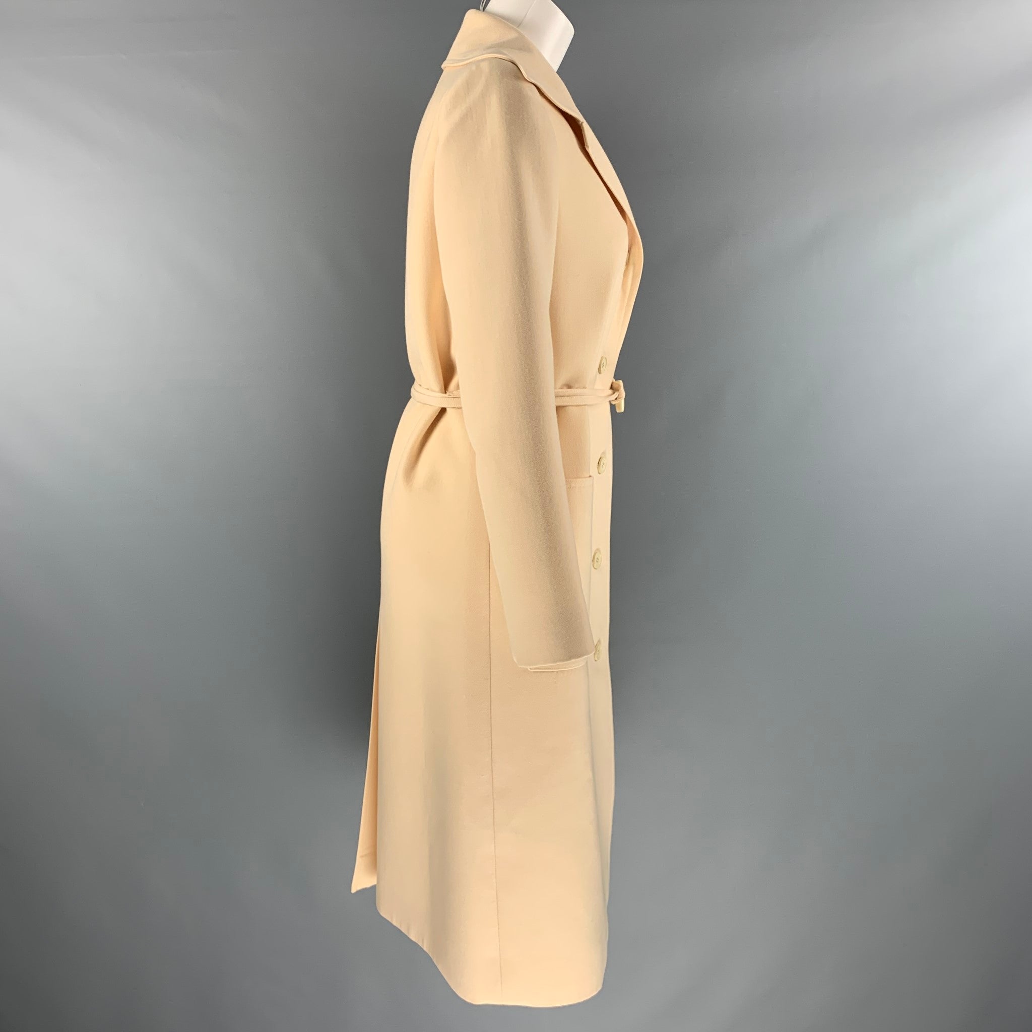 GIVENCHY Nouvelle Boutique by HUBERT Size M Cream Twill Belted Coat