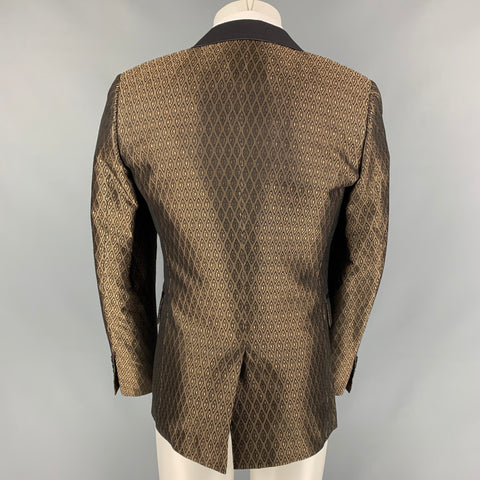 JOHN RICHMOND Size 40 Brown Jacquard Cotton / Silk Peak Lapel Sport Coat