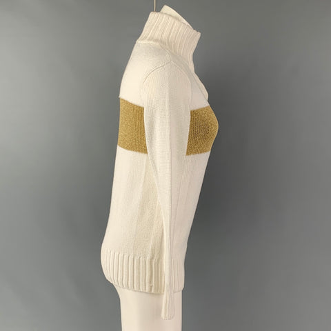 RALPH LAUREN Taille XS Crème Or Coton Mélange Color Block Pull