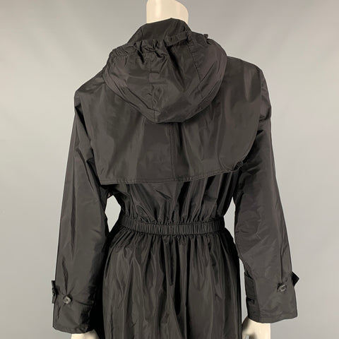PRADA Size 2 Black Polyamide Zip Up Hooded Long Coat