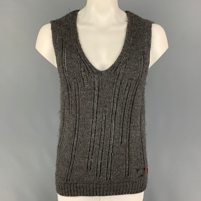 HUGO BOSS Size L Grey Knit Wool Blend Pullover Vest