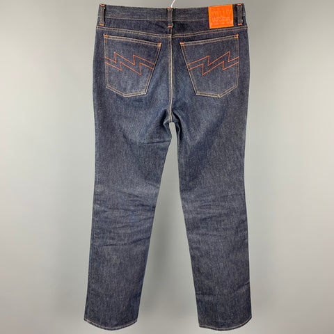 Vintage WALTER VAN BEIRENDONCK x W.&L.T. Size 34 Indigo Contrast Stitch Denim Zip Fly Jeans