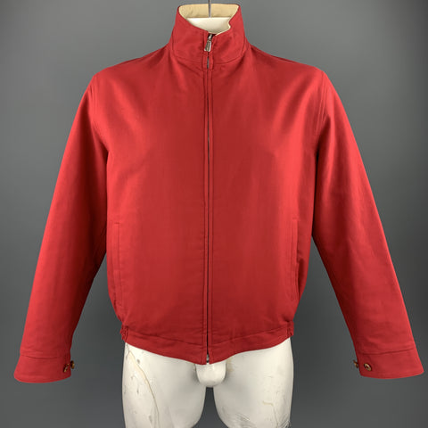 LORO PIANA Size L Red & Beige Cotton Reversible Jacket