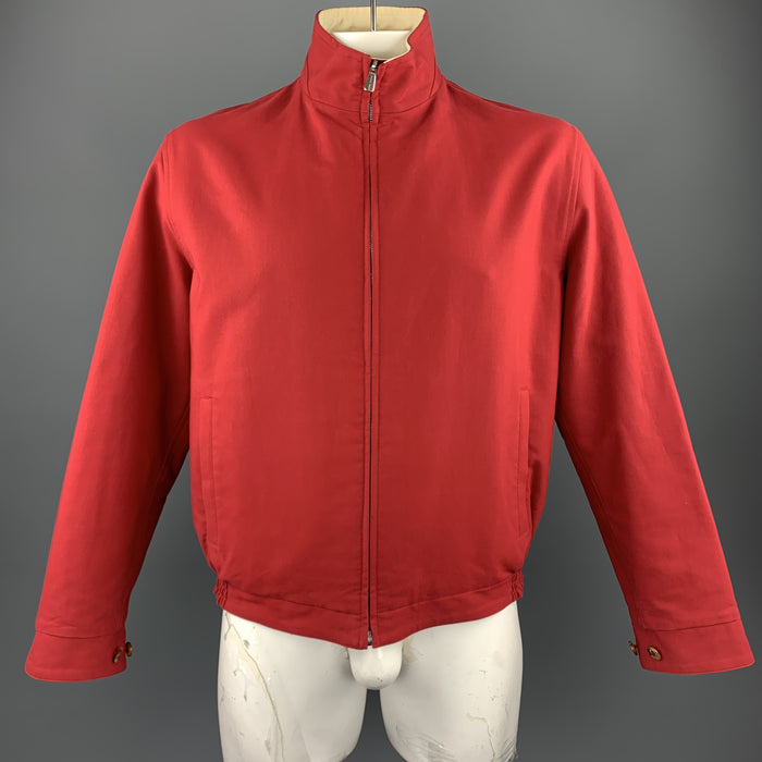 LORO PIANA Size L Red & Beige Cotton Reversible Jacket