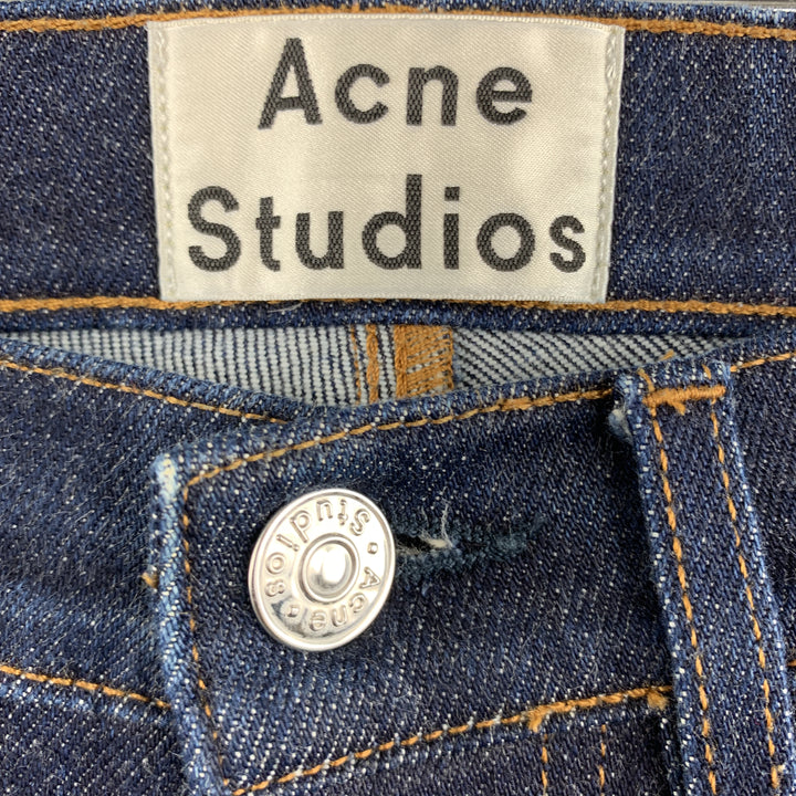 ACNE STUDIOS Size 31 x 32 Indigo Solid Cotton / Polyurethane Zip Fly Jeans