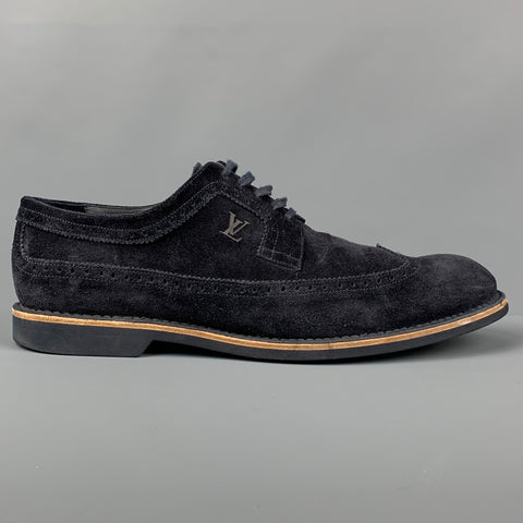 LOUIS VUITTON Size 11 Navy Perforated Leather Wingtip Lace Up Shoes