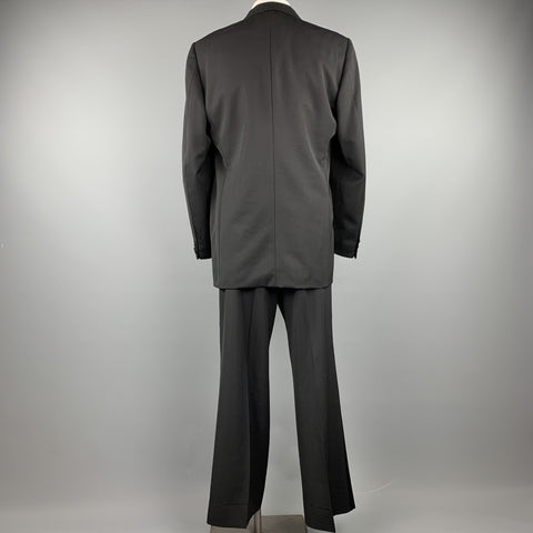 VALENTINO Size 46 Long Black Wool Peak Lapel Double Breasted Tuxedo
